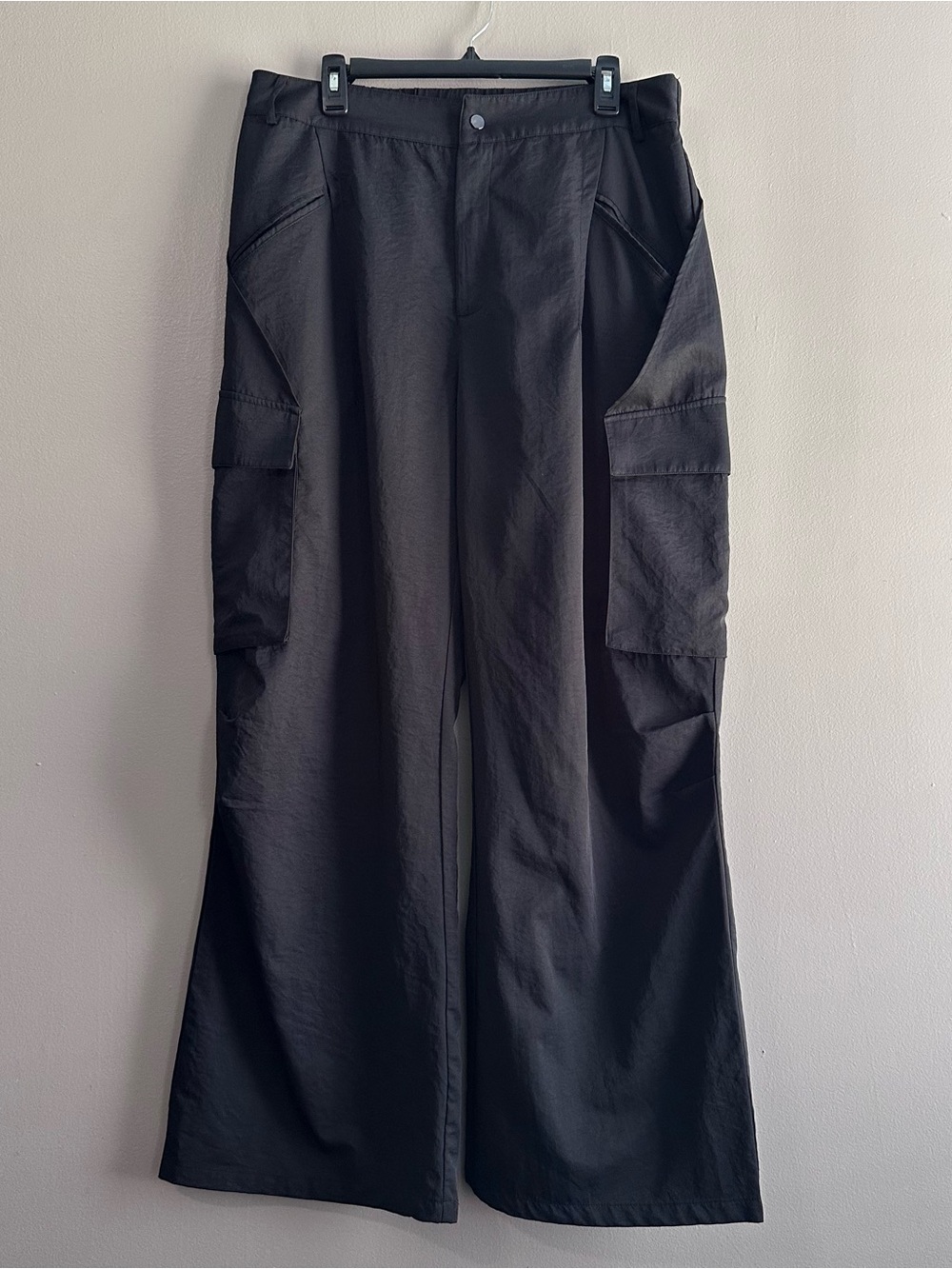 Halara Black Midrise Button Zip Wide Leg Baggy Casual Cargo Pants Womens XL Tall